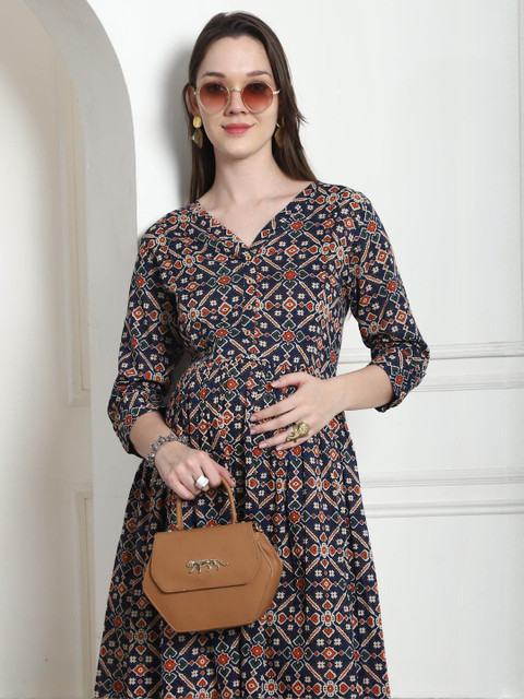 KALINI Floral Print Maternity A-Line Maxi Dress