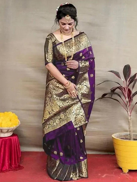HERE&NOW Woven Design Zari Silk Blend Banarasi Saree