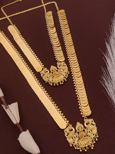 SOLIBELLE Set Of 2 Gold-Plated Traditional Laxmi Temple Necklaces
