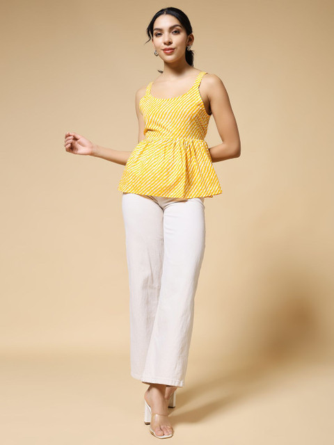 Istyle Can Women Leheriya Printed Cotton Peplum Top