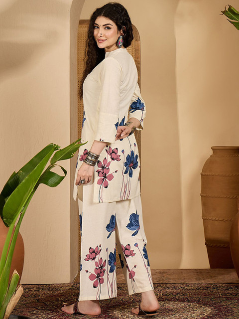 Sangria Floral Printed Pure Cotton Tunic With Trouser - Image 5