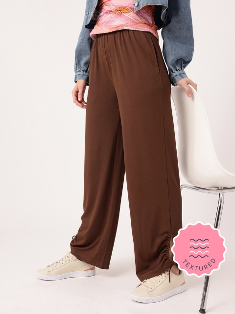 DressBerry Women Ribbed Tie-up Detailed Relaxed Fit Trousers