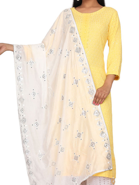 NEEL ART Geometric Embroidered Mirror Work Dupatta - Image 2