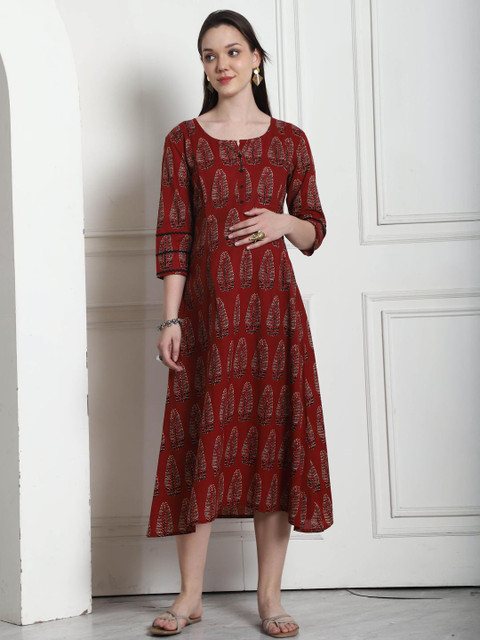 KALINI Floral Print Maternity A-Line Maxi Dress