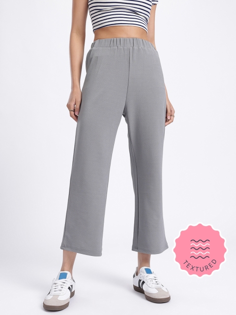 glitchez Women Textured High-Rise Crop Trousers