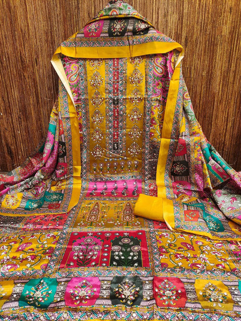 Rangtulika Ethnics Floral Embroidered Mirror Work Unstitched Dress Material - Image 3