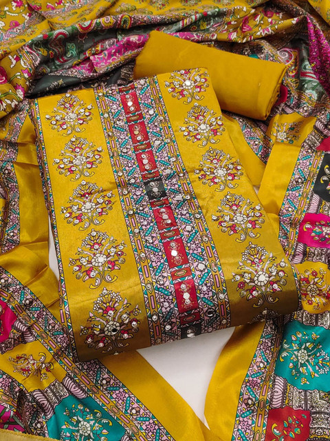 Rangtulika Ethnics Floral Embroidered Mirror Work Unstitched Dress Material - Image 2