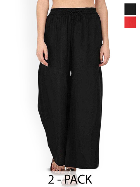 SRISARAS Women Pack Of 2 Cotton Solid Wide Leg Trousers