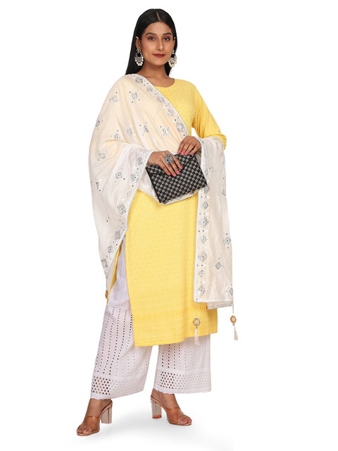 NEEL ART Geometric Embroidered Mirror Work Dupatta - Image 4