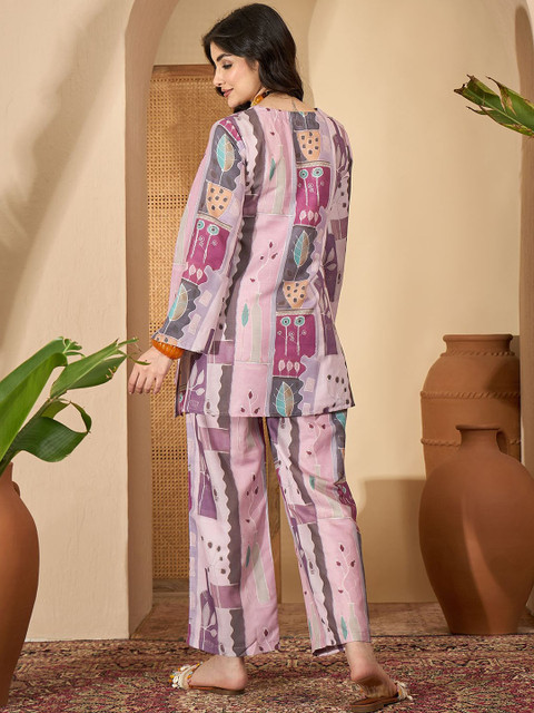 Sangria Printed Mandarin Collar Tunic & Trousers Co-Ords - Image 4