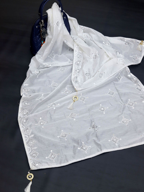 NEEL ART Geometric Embroidered Mirror Work Dupatta - Image 5