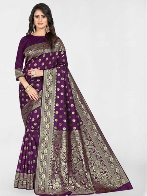 HERE&NOW Ethnic Motifs Zari Silk Blend Banarasi Saree