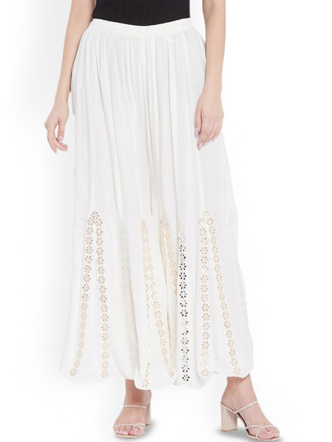 SRISARAS Women Flared Cotton Ethnic Palazzos