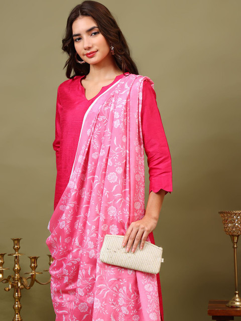 Sangria Floral Printed Silk Dupatta - Image 5