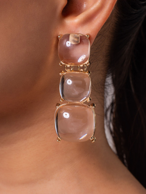 MINJI AND CO. Gold-Plated Artificial Stones Studded Geometric Drop Earrings