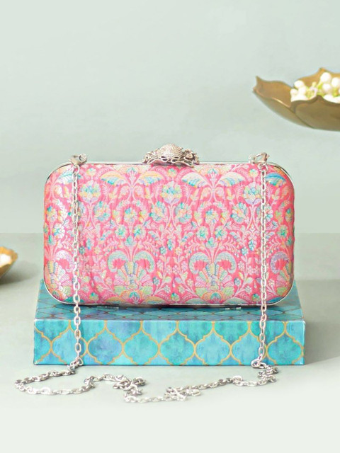 AMYRA Printed Ridhi Pure Banarasi Silk Box Clutch Box Clutch