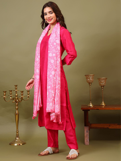 Sangria Floral Printed Silk Dupatta - Image 3