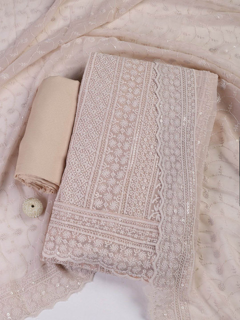 Meena Bazaar Floral Embroidered Thread Work Unstitched Dress Material