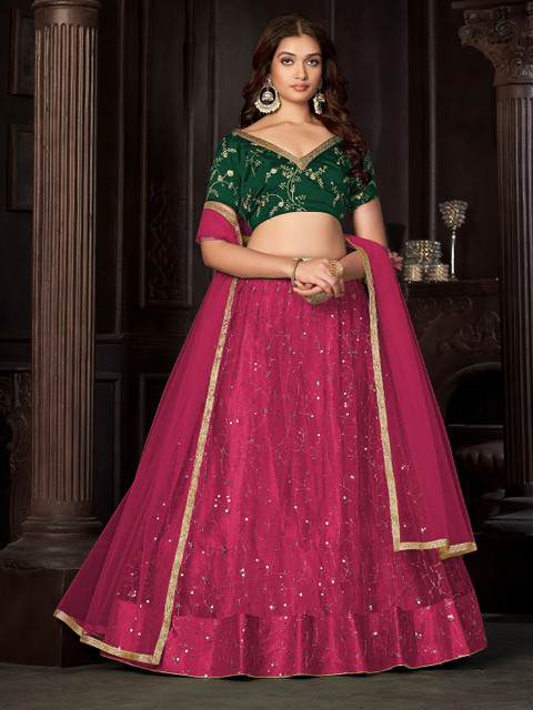 KALINI Embroidered Sequinned Semi-Stitched Lehenga & Unstitched Blouse With Dupatta
