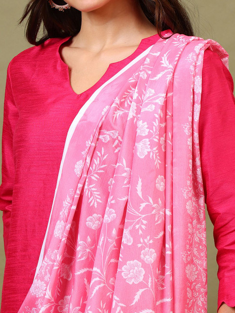 Sangria Floral Printed Silk Dupatta - Image 2