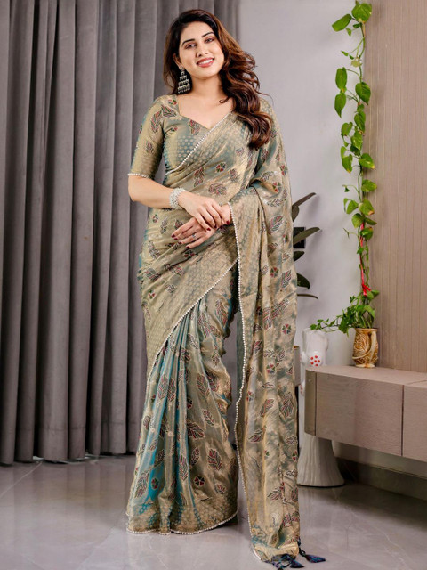 all about you Floral Printed Pure Chiffon Saree With Unstiched Blouse Piece