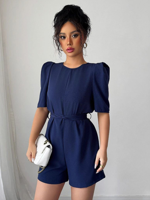 Outzidr Women Round Neck Short Sleeve Playsuit