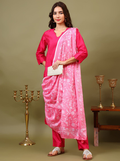 Sangria Floral Printed Silk Dupatta