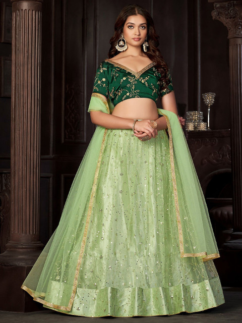 KALINI Embroidered Semi-Stitched Net Lehenga & Unstitched Blouse With Dupatta