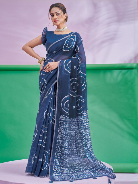 Sangria Ethnic Motifs Printed Cotton Linen Saree With Unstitched Blouse