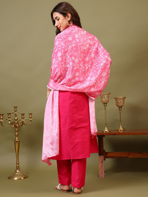 Sangria Floral Printed Silk Dupatta - Image 4