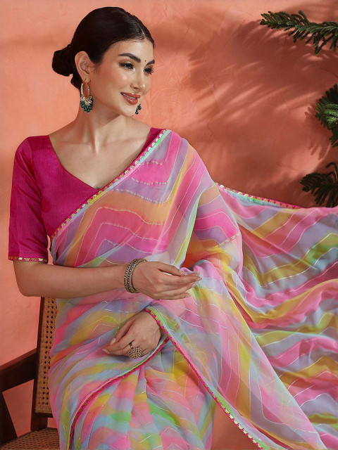 Sangria Printed With Embellished Saree With Unstitched Blouse