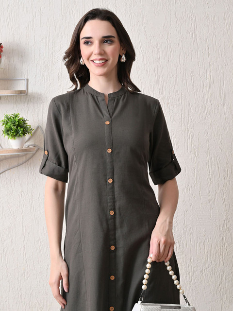 NUNCHII Women Solid Daily Cotton Straight Kurta - Image 7