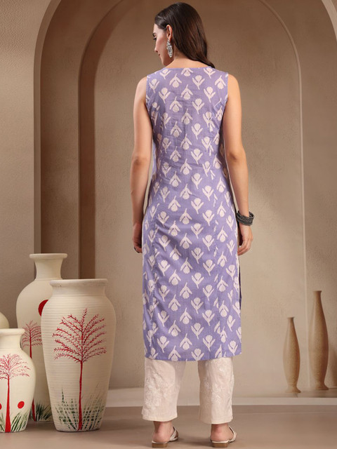 Sangria Women Floral Embroidered Pure Cotton Straight Kurta - Image 4