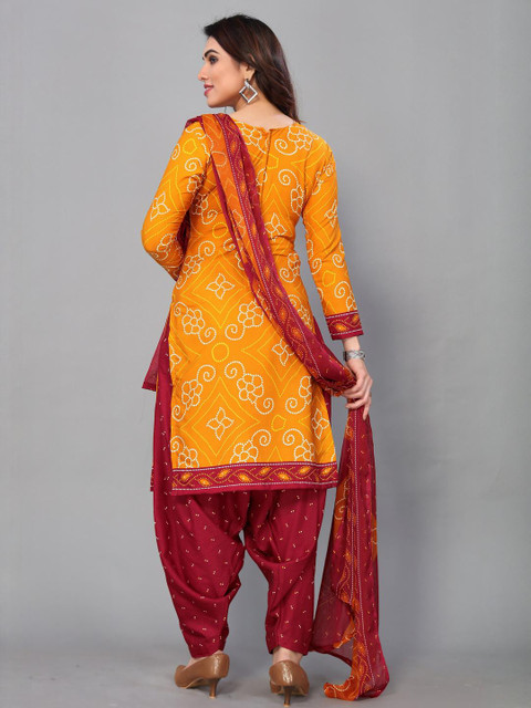 Unstitched Printed Cotton Blend Kurta & Patiyala Dress Material with Dupatta