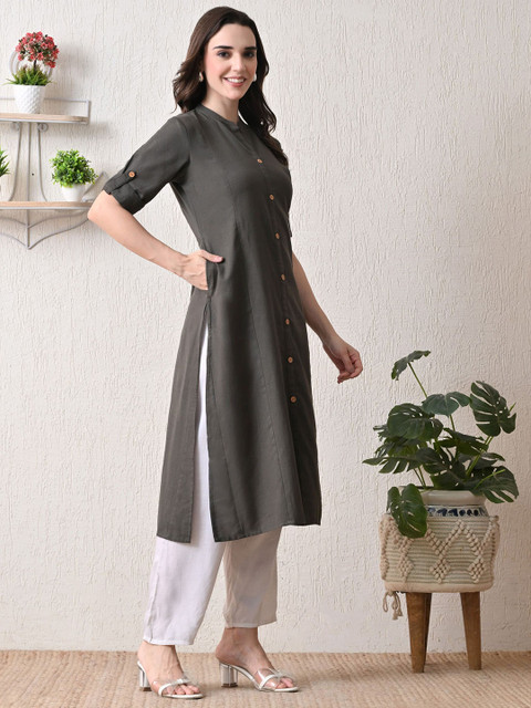 NUNCHII Women Solid Daily Cotton Straight Kurta - Image 3