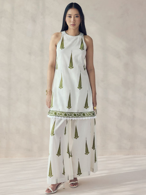 FIORRA Women Floral Printed Cotton Kurta with Palazzo