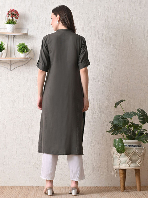 NUNCHII Women Solid Daily Cotton Straight Kurta - Image 5