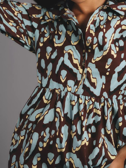 The Roadster Lifestyle Co. Plus Size Printed Shirt Collar Puff Sleeves Fit & Flare Dress - Image 6