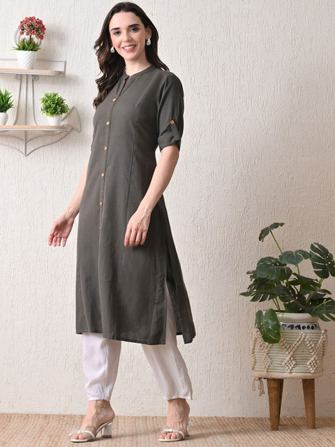 NUNCHII Women Solid Daily Cotton Straight Kurta - Image 4