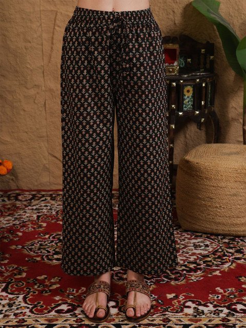 Sangria Printed Pure Cotton Round Neck Straight Kurta & Palazzo With Dupatta - Image 7