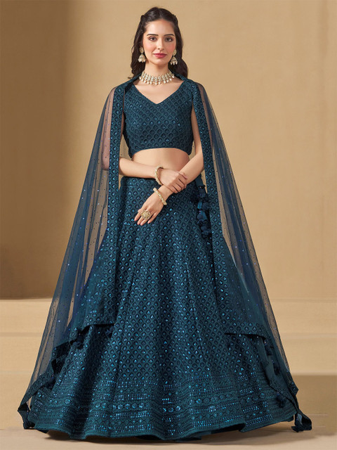 ETHNIC PLUS Embellished Sequinned Semi-Stitched Lehenga & Unstitched Blouse With Dupatta