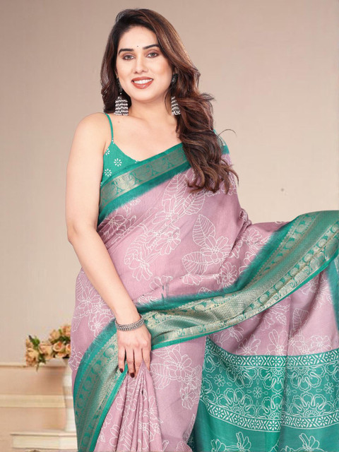 SUPERLAXMI Ethnic Motifs Zari Silk Blend Block Print Saree