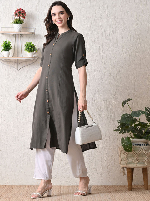 NUNCHII Women Solid Daily Cotton Straight Kurta - Image 6