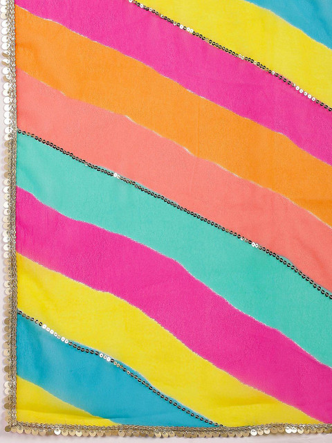 Sangria Striped Embellished Pure Georgette Saree With Unstitched Blouse - Image 5