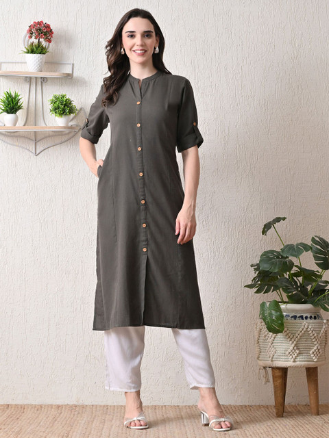 NUNCHII Women Solid Daily Cotton Straight Kurta