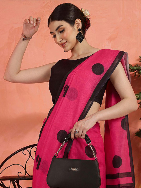 Sangria Polka Dots Printed Saree With Unstitched Blouse