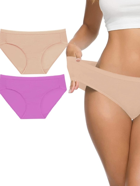 EMBATA Pack of 2 Women Mid-Rise Cotton Bikini Briefs