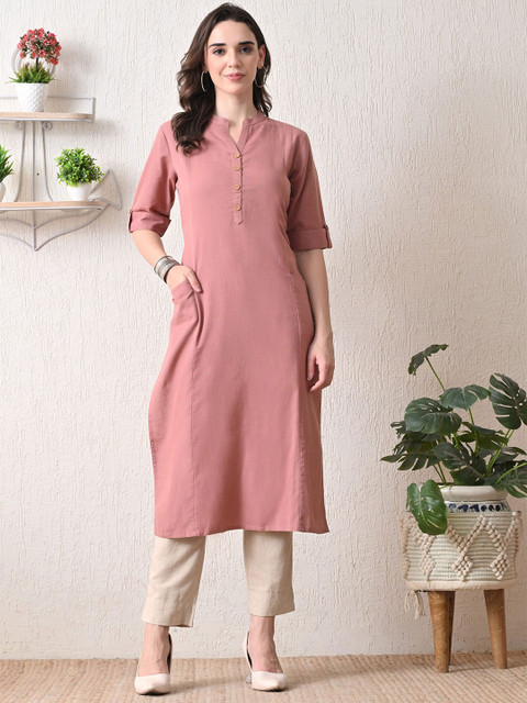 NUNCHII Women Solid Daily Cotton Straight Kurta