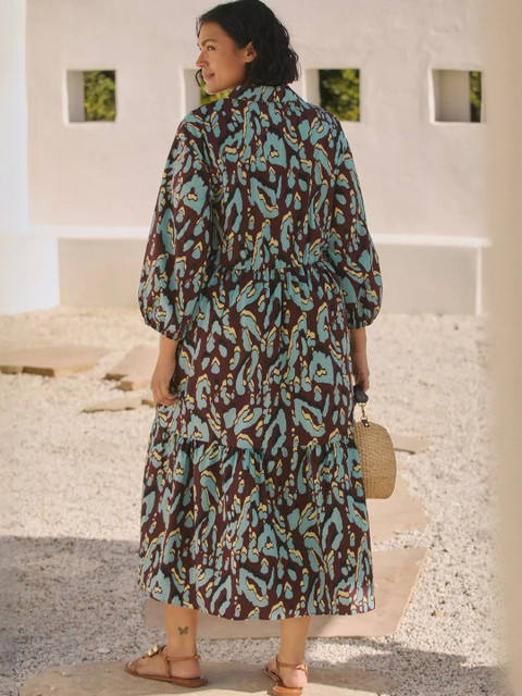 The Roadster Lifestyle Co. Plus Size Printed Shirt Collar Puff Sleeves Fit & Flare Dress - Image 2