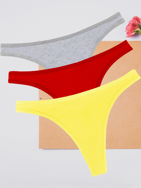 ORLIZEA Women Set Of 3 Multi Color Cotton Blend Solid Hipster Panty